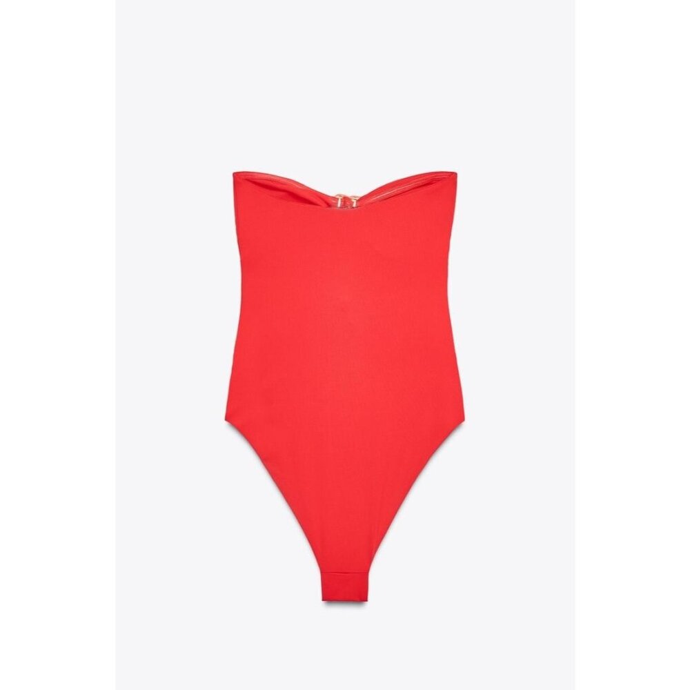 Zara Womens Swimsuit S Orange Cut Out Floral Bandeau Summer Beach 0167/203 NWT - Picture 4 of 13